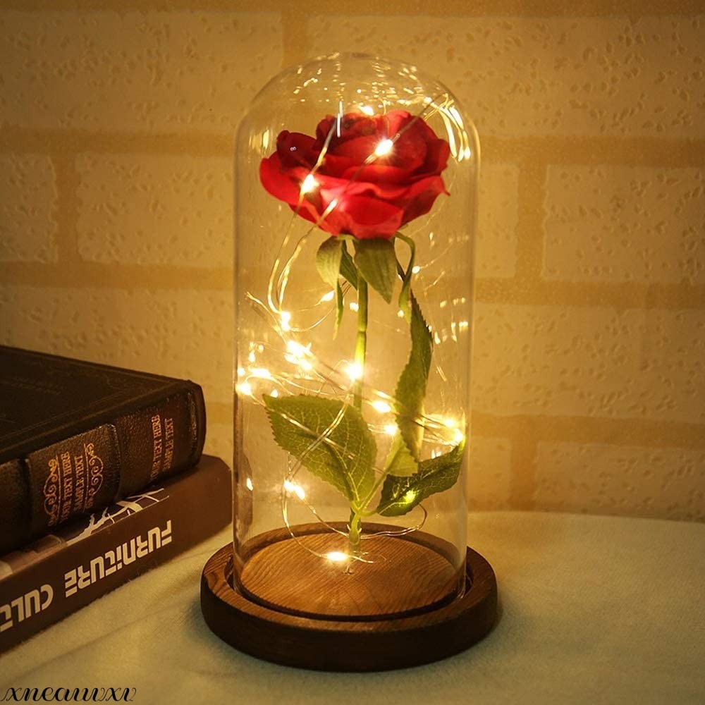 美女と野獣 真実のバラ LEDライト ガラスドーム 電池式 プレゼント 間接照明 インテリア 置物 癒し オブジェ 造花 フラワー ロマンチック_画像1