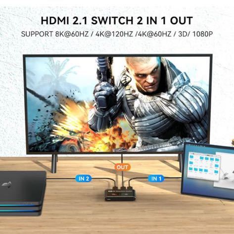 NMEPLAD 8K HDMI 切替器 2.1 HDMIセレクター 8K 60Hz HDMI 切り替え, 4K 120Hz 分配器 3D/フルHD/UHD/Ultra対応 高速 PS5 PS4_画像3