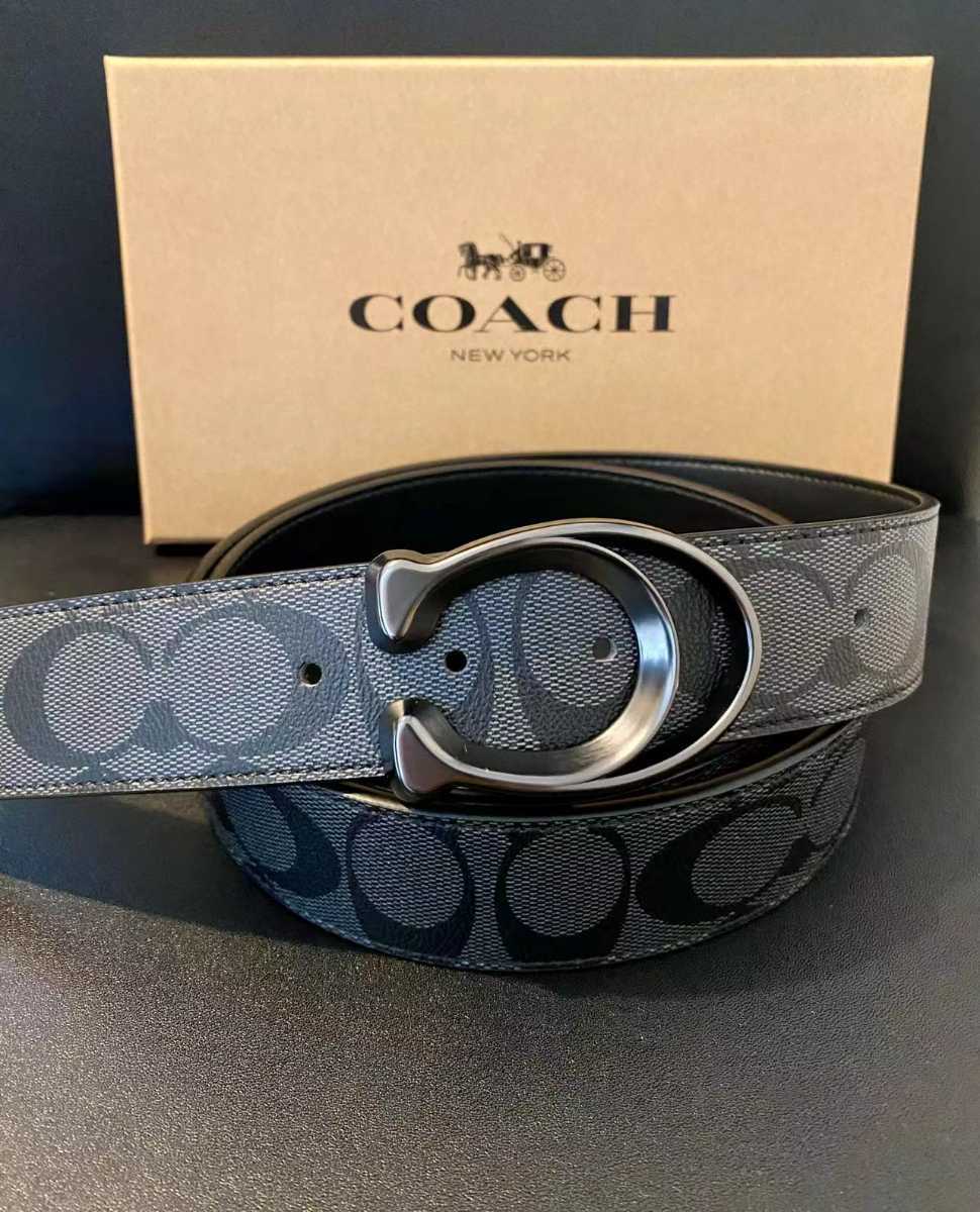 COACH コーチメンズ リバーシブル シグネチャー メンズベルト フリーサイズ バックル回転_画像3