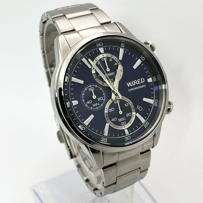 美品☆電池新品☆送料込☆セイコー SEIKO ワイアード WIRED クロノグラフ メンズ腕時計 ブルー VD57-KND0 AGAT423_画像5