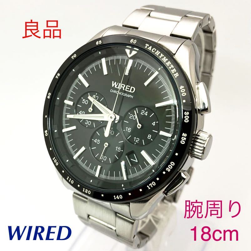 良品☆電池新品☆送料込☆セイコー SEIKO ワイアード WIRED クロノグラフ メンズ腕時計 ブラック VK63-K006 AGAW401_画像1