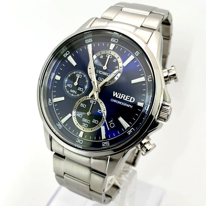 美品☆電池新品☆送料込☆セイコー SEIKO ワイアード WIRED クロノグラフ メンズ腕時計 ブルー VD57-KND0 AGAT423_画像3