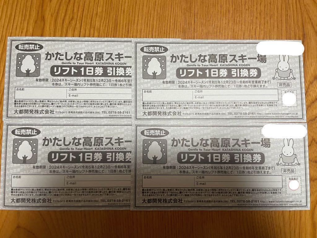 かたしな高原スキー場　リフト1日引換券　4枚セット_画像1