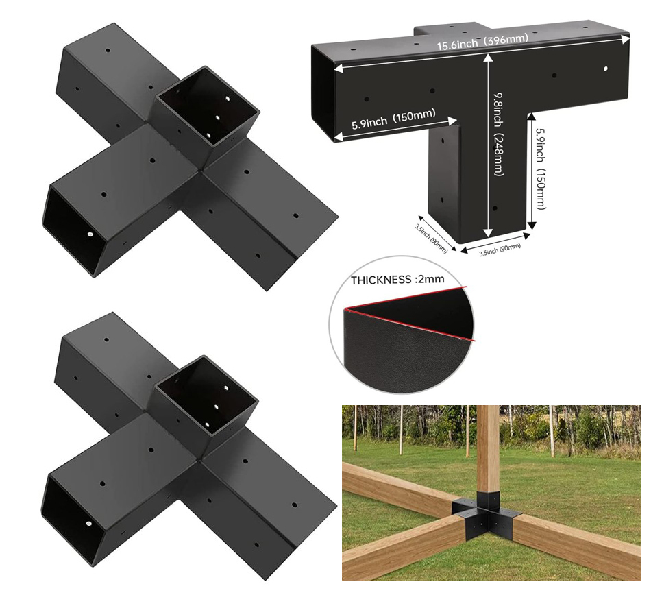 ★DIY 金具 延長 T字型 2個セット 4×4木材（9cm角材）4ウェイ T直角 ブラケット★ウッドデッキ サンルーム カーポート テラス 車庫 小屋_画像8