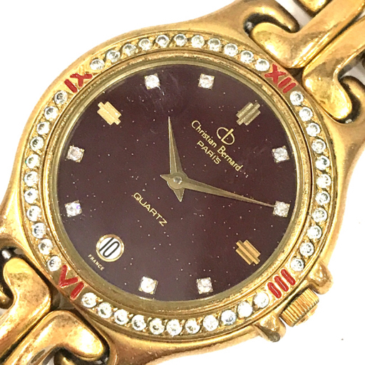クリスチャンベルナール デイト クォーツ 腕時計 ラインストーン レディース ブレス破損 ファッション小物 QR012-397_画像1