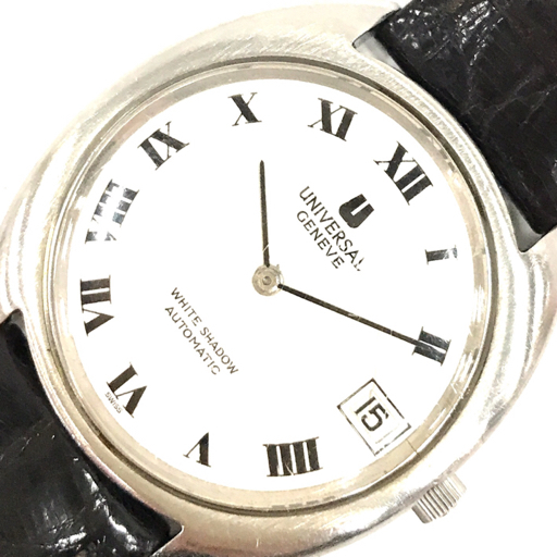 ユニバーサルジュネーブ 腕時計 ホワイトシャドウ 白文字盤 デイト ローマン SVカラー金具 自動巻き メンズ 稼働_画像1