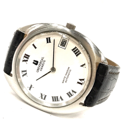ユニバーサルジュネーブ 腕時計 ホワイトシャドウ 白文字盤 デイト ローマン SVカラー金具 自動巻き メンズ 稼働_画像8