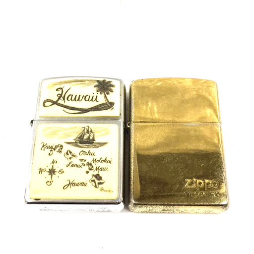 ジッポー オイルライター Hawaii SVカラー / Ti-COATING GDカラー 約5.5×3.8cm 喫煙具 計2点 セット ZIPPO_画像1