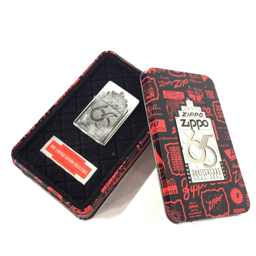 1円 ジッポー オイルライター 喫煙具 65周年記念 1932-1997 Limited Edition 約5.5×3.8cm 缶ケース付き ZIPPO_画像1