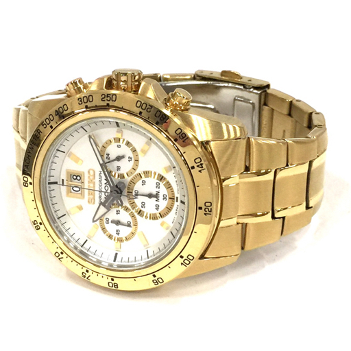 セイコー 腕時計 7T04-0AT0 クロノグラフ ビッグデイト 白文字盤 GDカラー クォーツ メンズ 稼働 SEIKO QR014-422_画像4