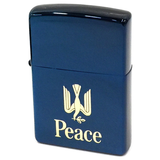 送料360円 1円 ジッポー オイルライター 喫煙具 Peace ピース サイズ約5.5×3.8cm ブルー 青 箱付 ZIPPO 同梱NG_画像1