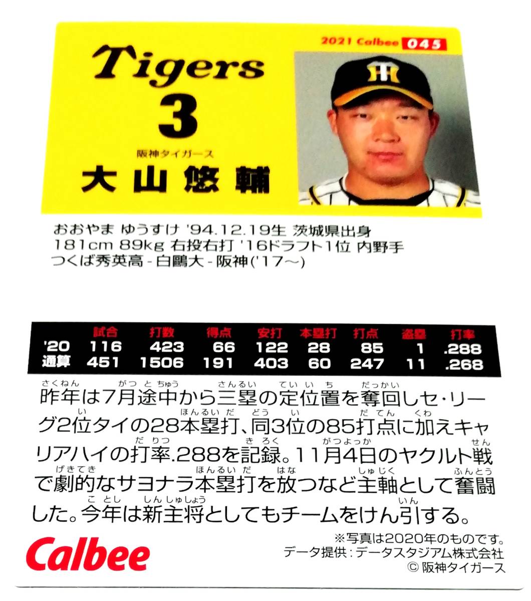 2021　第1弾　大山悠輔　阪神タイガース　レギュラーカード　【045】 ★ カルビープロ野球チップス_画像2