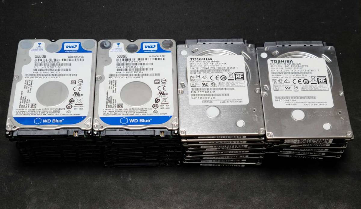 動作確認 2.5インチ ノートパソコン用 WD TOSHIBA HGST Seagate HDD 500GB 100点セット　中古品_画像1