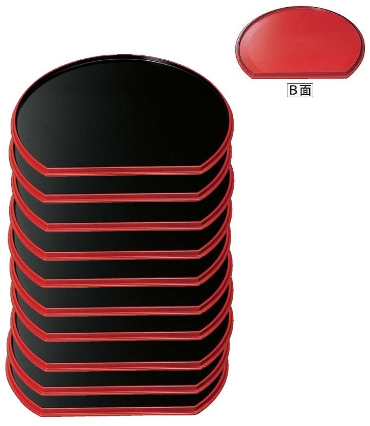 ☆業務用漆器半月両面盆黒渕朱・朱天黒尺3(約 ☆業務用漆器半月両面盆黒渕朱・朱天黒尺3(約