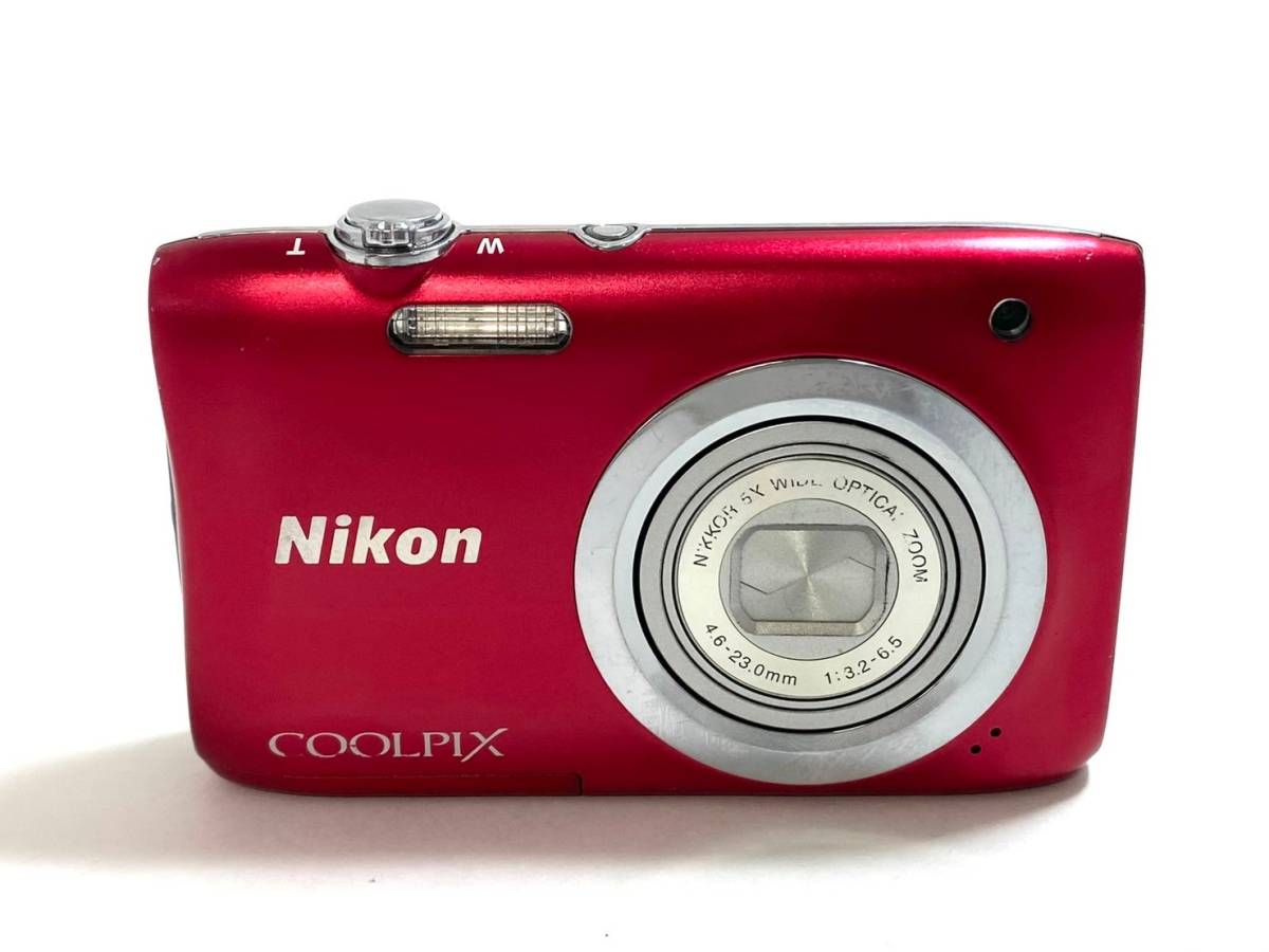 ■ (2)【ジャンク品】Nikon/ニコン COOLPIX A100 コンパクト デジタルカメラ 4.6-23.0mm 1:3.2-6.5 レッド/赤 クールピクス (45477TT2)_画像2