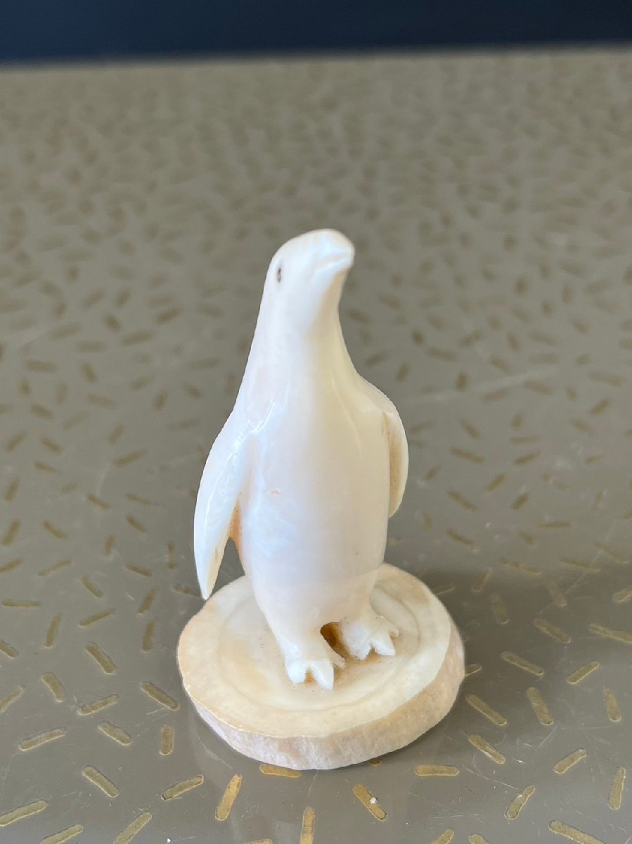 s 抹香鯨牙彫刻 ペンギン3体セット 置物 飾り物 歯 牙 細密細工_画像8