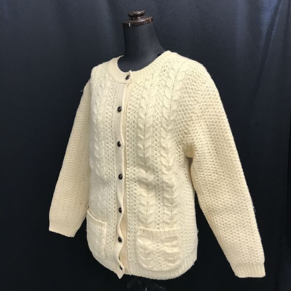 Northern Isles☆バージンウール100%/長袖カーディガン【38/レディースM/アイボリー/ivory】アラン模様/cardigan/Jacket/Vintage◇cBH468_画像1