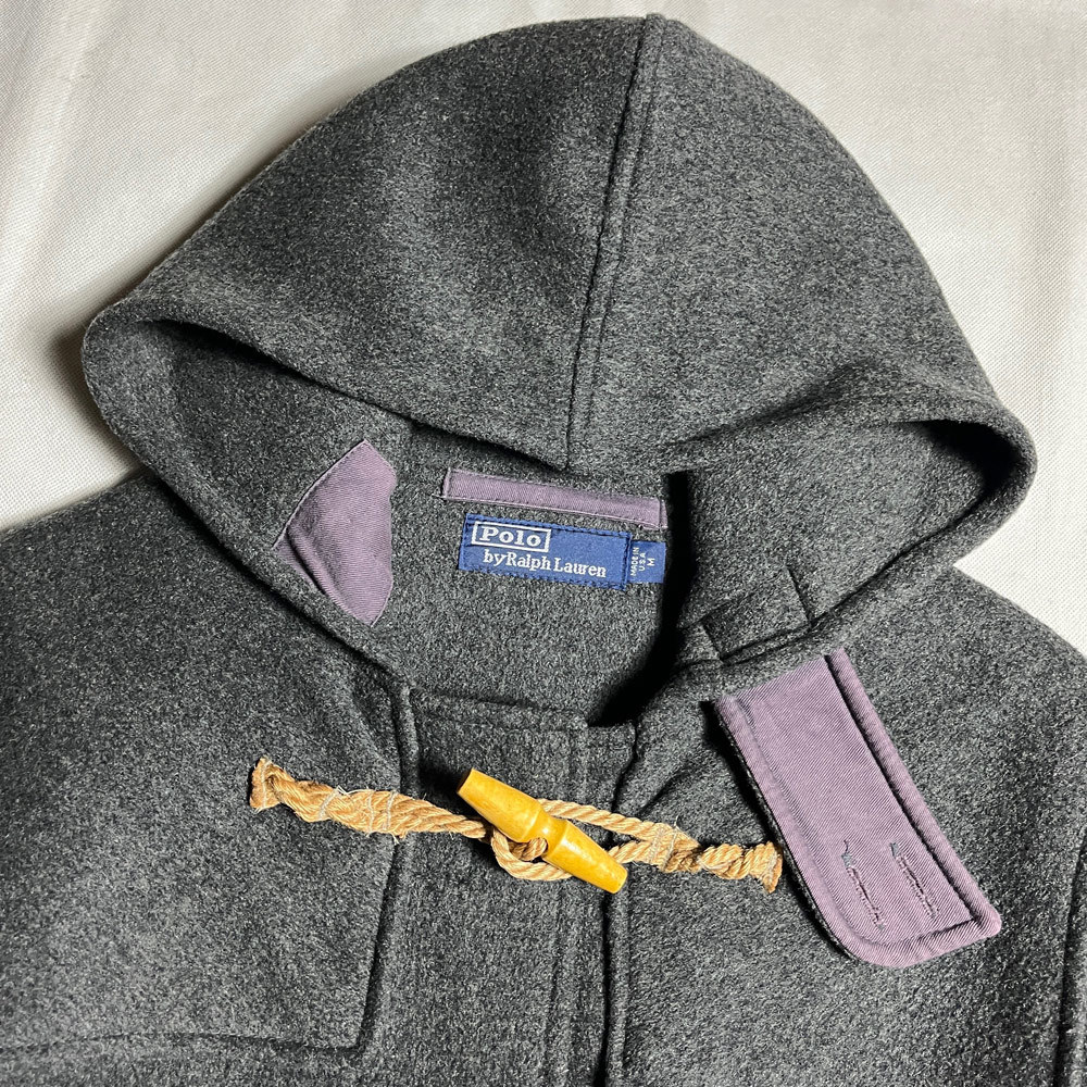 USA製! 90's POLO RALPH LAUREN ウール ダッフルコート アメリカ ポロラルフローレン RL67 WOOL DUFFLE COAT レア チャコール MINT ミント_画像2