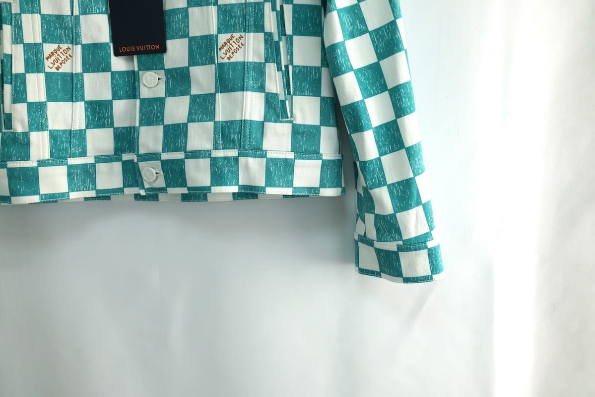 定価29万 LOUIS VUITTON Damier Denim Trucker Jacket Ocean ルイヴィトン ダミエ デニム トラック ジャケット オーシャン サイズ44 1A9A1X_画像3