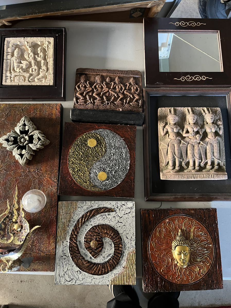 40点以上　まとめ　アジア　雑貨　タイ　インド　絵画　石　木彫　布など　引き取り希望　アジアン雑貨