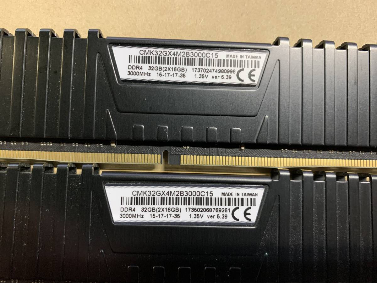 121★中古品 BIOS確認 CORSAIR DDR4 デスクトップPC用 メモリー VENGEANCE LPX Series 16GB×2枚キット CMK32GX4M2B3000C15★_画像2