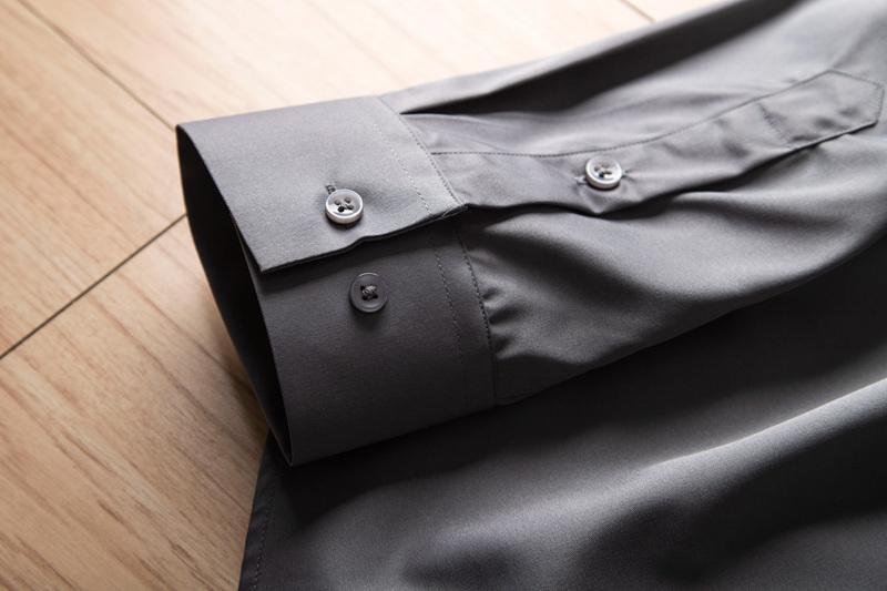 P284-M 新品DCKMANY■シルク混 長袖シャツ メンズ ノーアイロン 形態安定 ドレスシャツ ワイシャツ 無地 ビジネス シャツ/ダークグレーの画像6