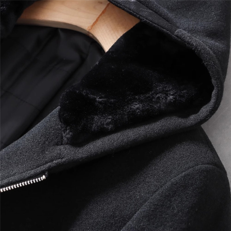 D9528-L 新品 ウール混 コート メンズ フード付きコート スリム 高品質 厚手 防寒 カジュアル ロングコート ジャケット/ブラック_画像7