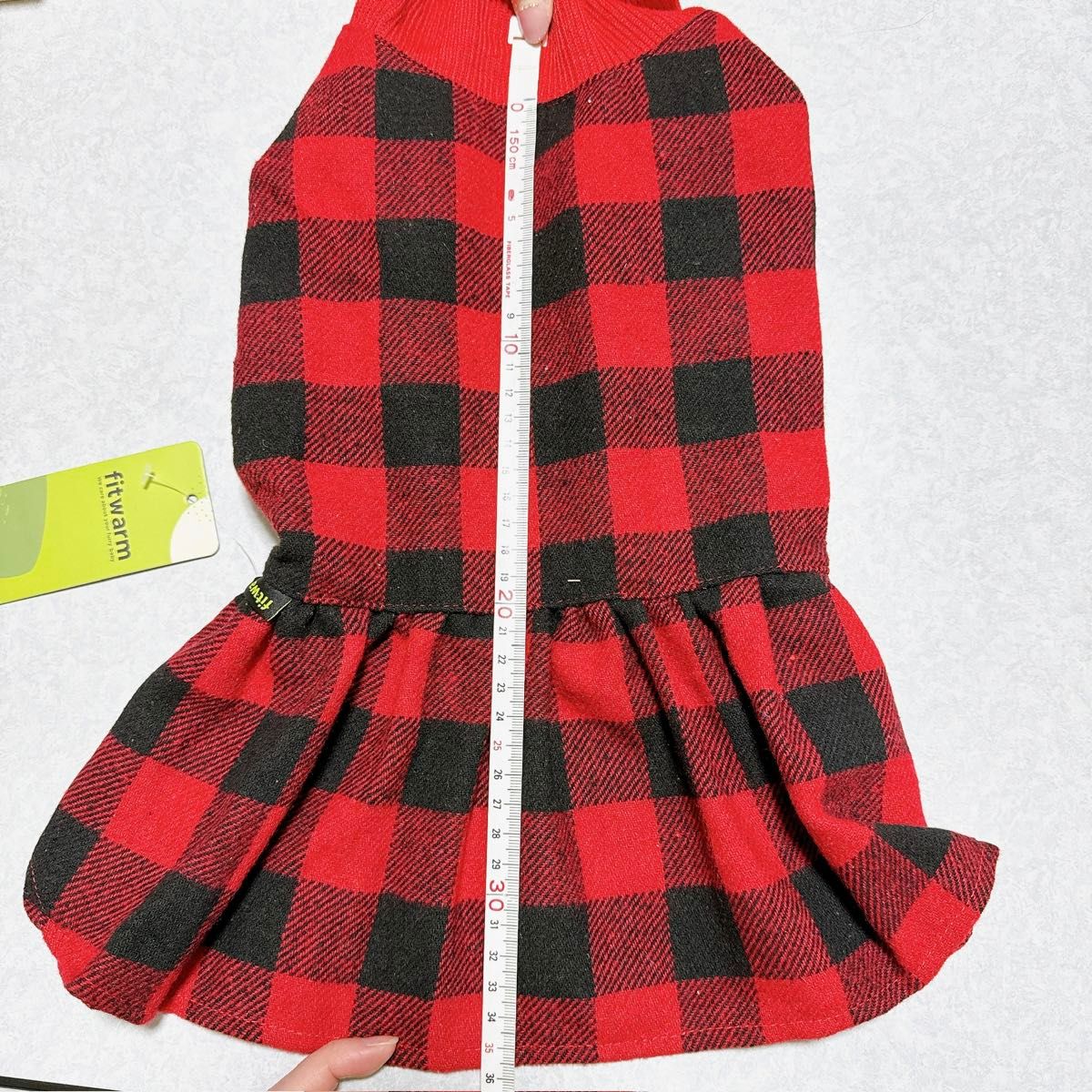 犬服　フードドレス　ワンピース　犬猫用　チェック柄　ペット　スカート　L 赤　