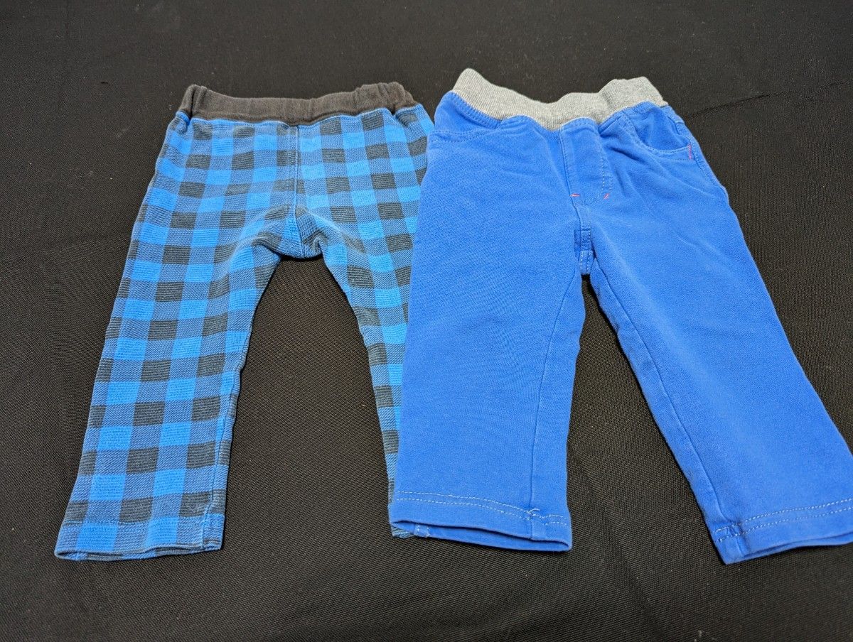 80cm　長袖パンツ2本セット　ブルー　青　チェック　