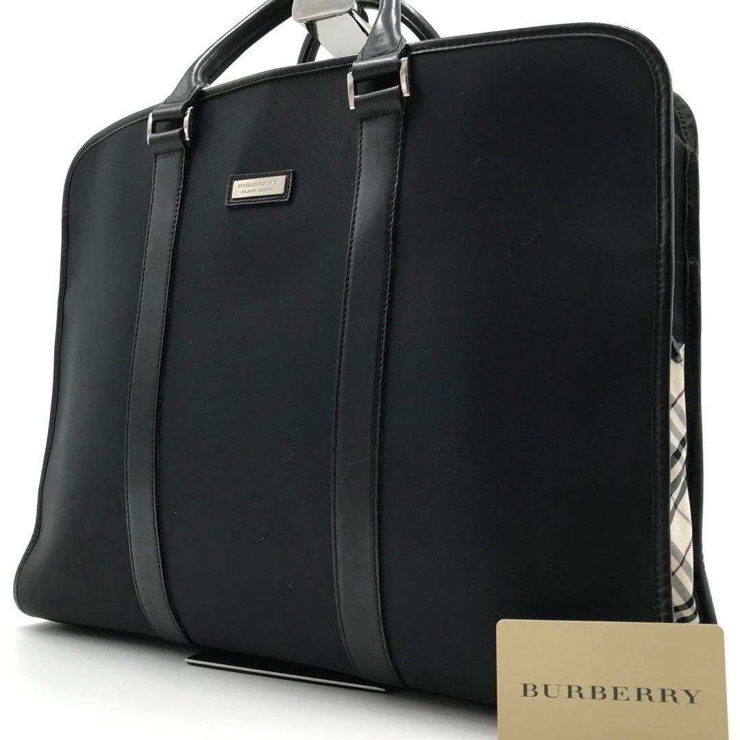 【最高級】BURBERRY BLACK LABEL バーバリーブラックレーベル メンズ ビジネス A4 ブリーフケース ハンドバッグ チェック レザー 黒 書類鞄_画像1