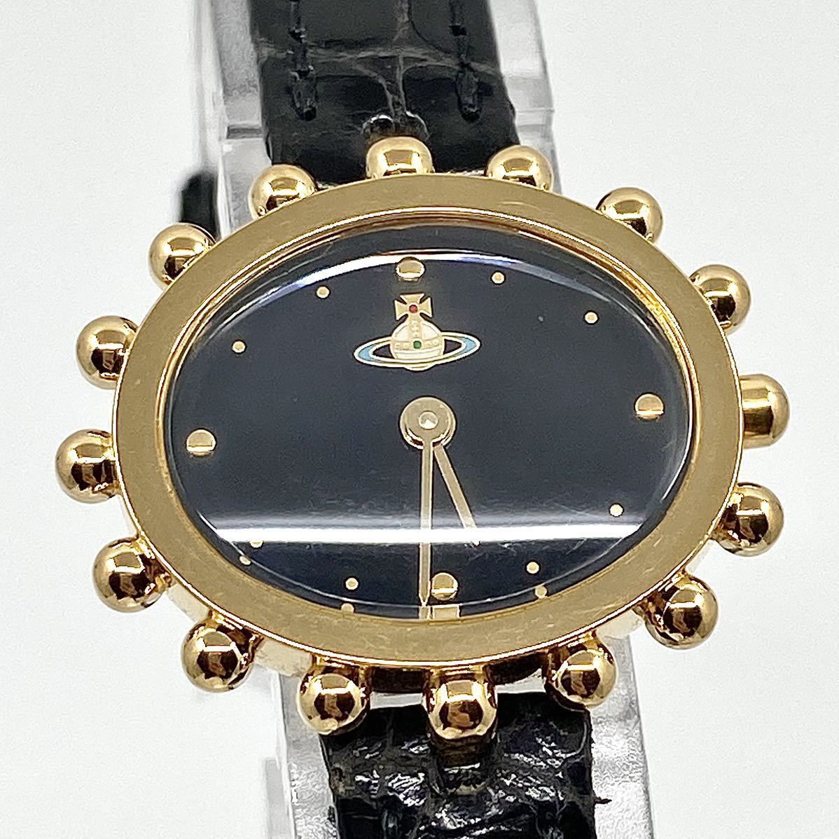 動作品 Vivienne Westwood ミルク 腕時計 オーブ ドットインデックス クォーツ quartz Swiss ブラック ゴールド 黒 金 ヴィヴィアン Y299_画像4