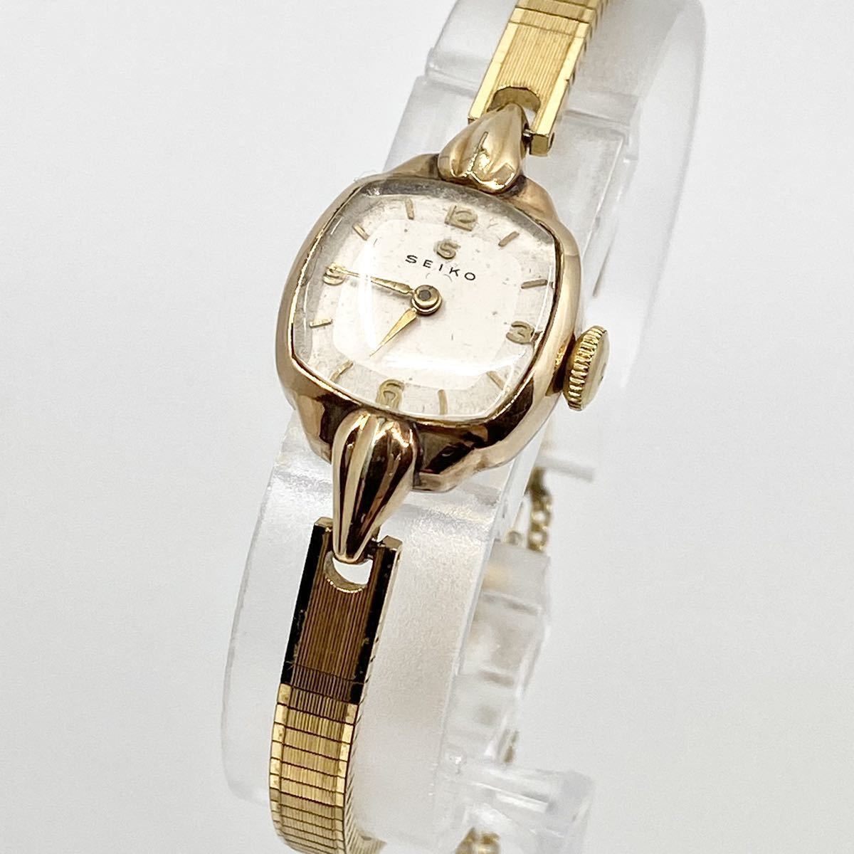 SEIKO 手巻き式 腕時計 14k GOLD 14金 2針 ホワイト ゴールド 白 金 アンティーク セイコー Y364の画像1