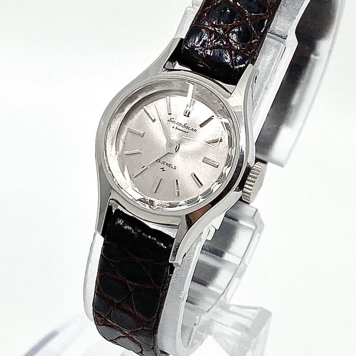 ヴィンテージ SEIKO Solor special スペシャル カットガラス 腕時計 手巻き式 ラウンド バーインデックス 2針 21石 シルバー 銀 Y396の画像1