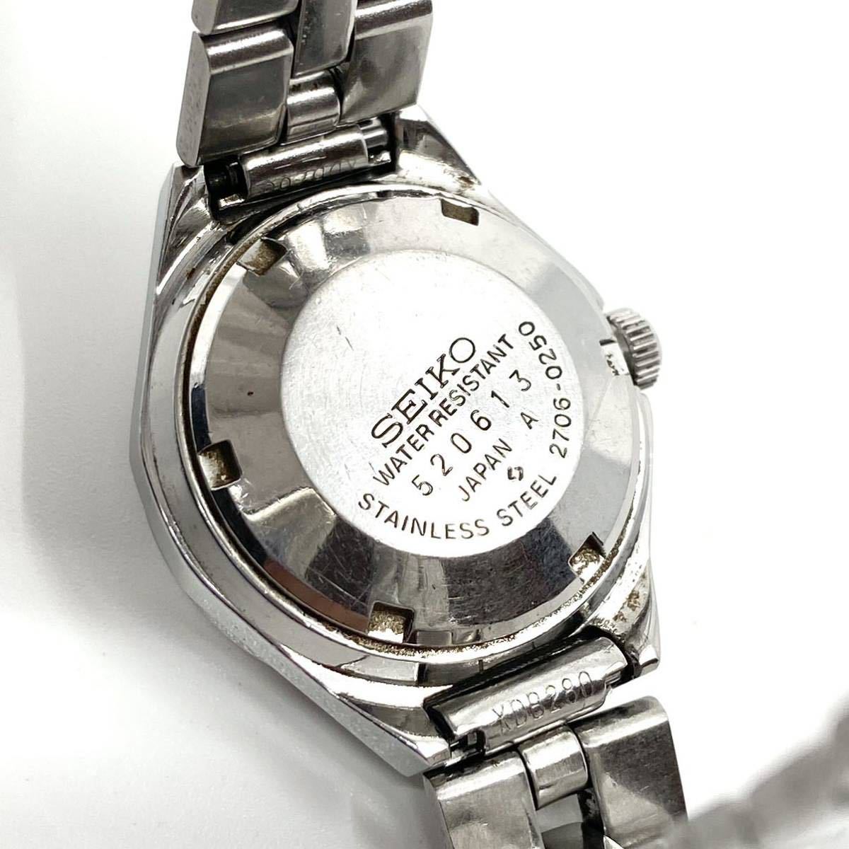 SEIKO AUTOMATIC 自動巻き 21石 腕時計 カットガラス デイデイト ラウンド バーインデックス 3針 グリーン シルバー 緑 銀 セイコー Y422_画像7