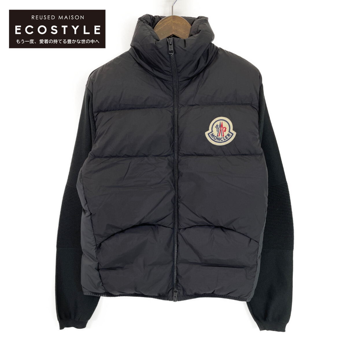 新品同様/国内正規/22年製 MONCLER モンクレール CARDIGAN TRICOT ニット切替 フーディダウン ジャケット M ブラック メンズ