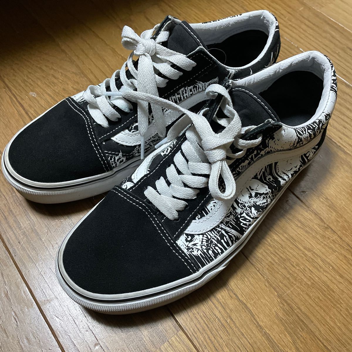 VANS スニーカー スカル　スカルボーン　ガイコツ　ドクロ　オールドスクール　古着　総柄　モノトーン　パンク　ロック　スケーター　26