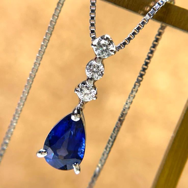 大特価 イラスト K18 ネックレス ホワイトゴールド 750 庄MZ111 WG 0.16ct 1.32ct ダイヤモンドD 3.64g サファイアS サファイア