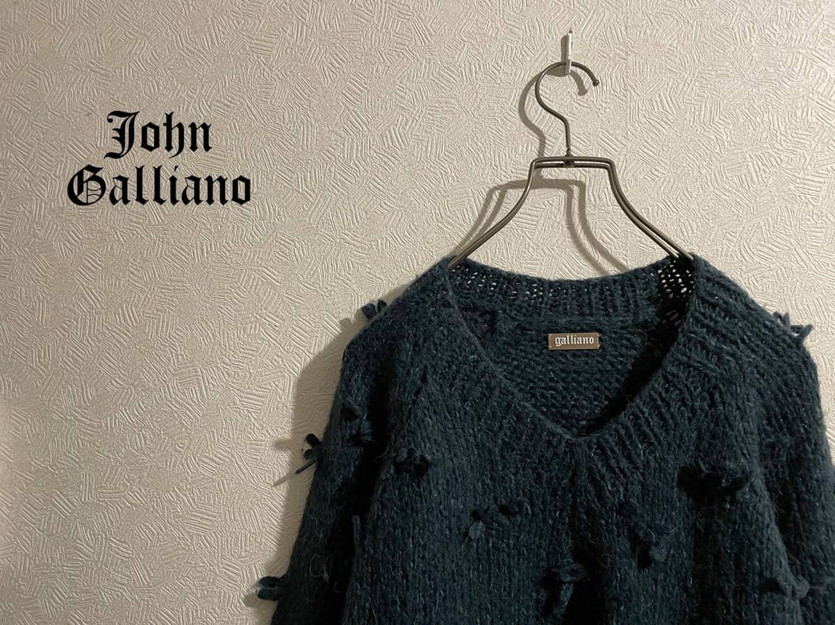 ◯ John Galliano クラッシュ ニット チュニック / ジョンガリアーノ セーター レース ７分袖 グリーン M Ladies #Sirchive