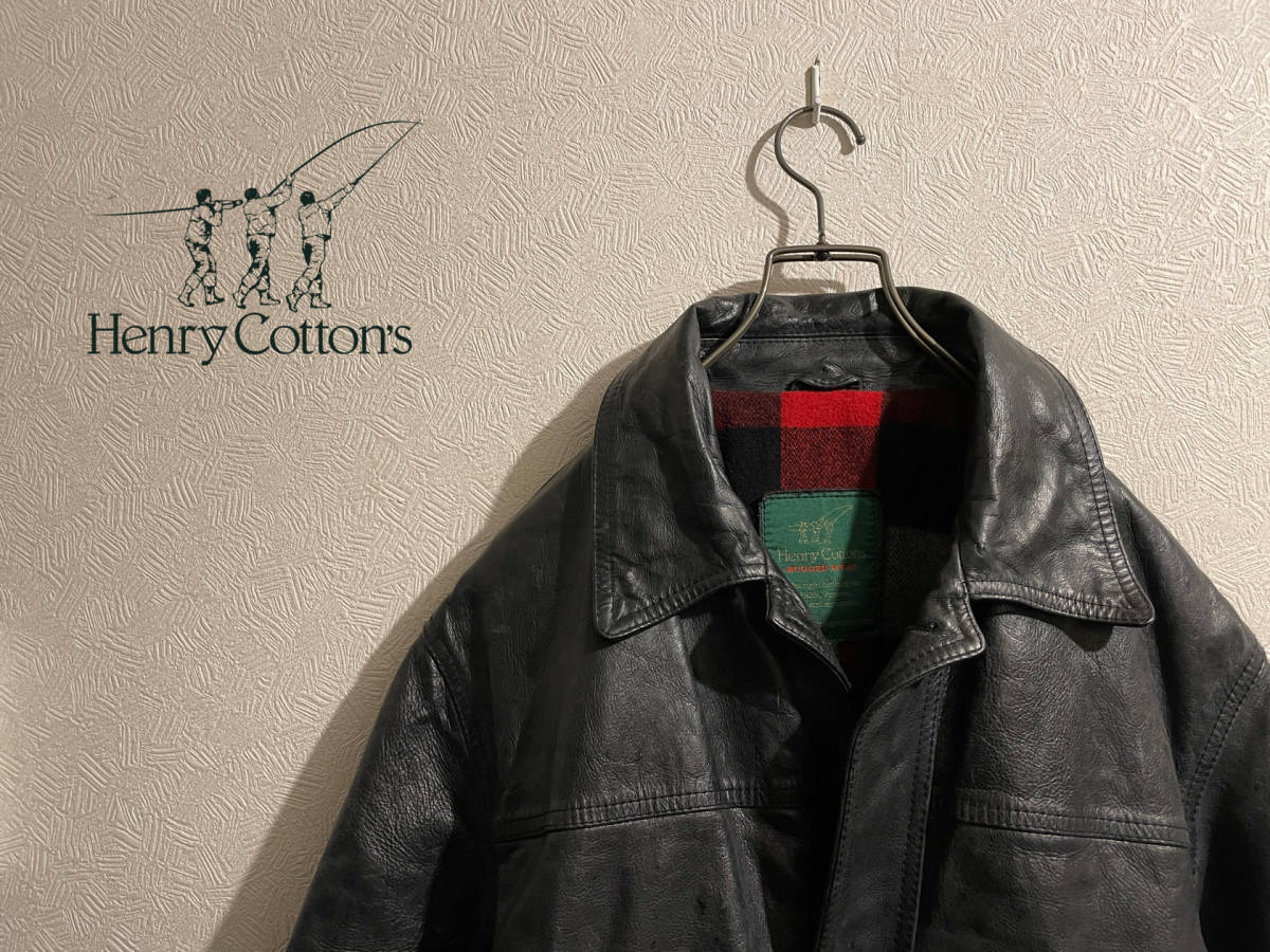 ◯ Vintage Henry Cotton’ｓ カウ レザー カーコート / ヘンリーコットン ステンカラー ブラック 黒 46 Mens #Sirchive_画像1