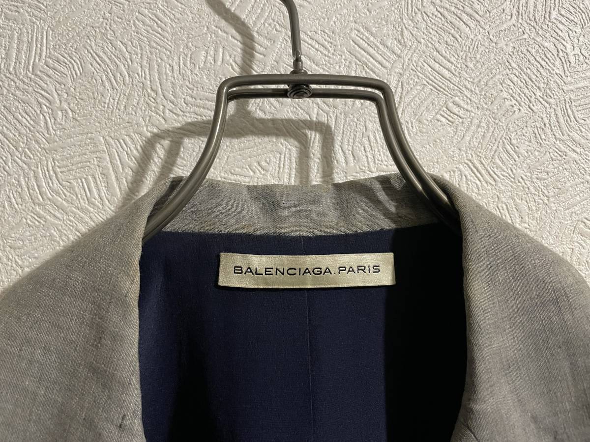 ◯ イタリア製 BALENCIAGA フライフロント ジャケット / バレンシアガ テーラード コットン リネン グレー 34 Ladies #Sirchiveの画像10