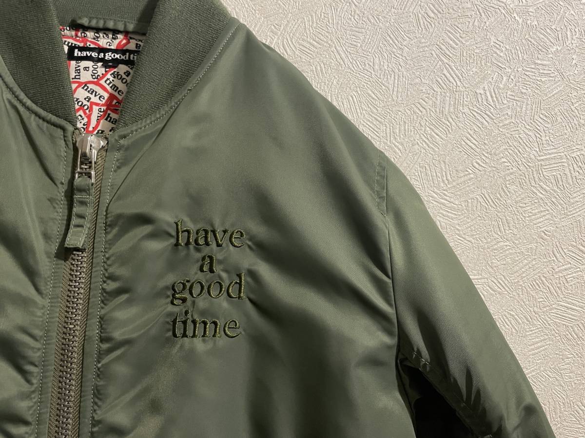 ◯ Have a good time MA-1 フライト ジャケット / ハバグッタイム ロゴ ナイロン ミリタリー カーキ S Mens #Sirchive_画像5