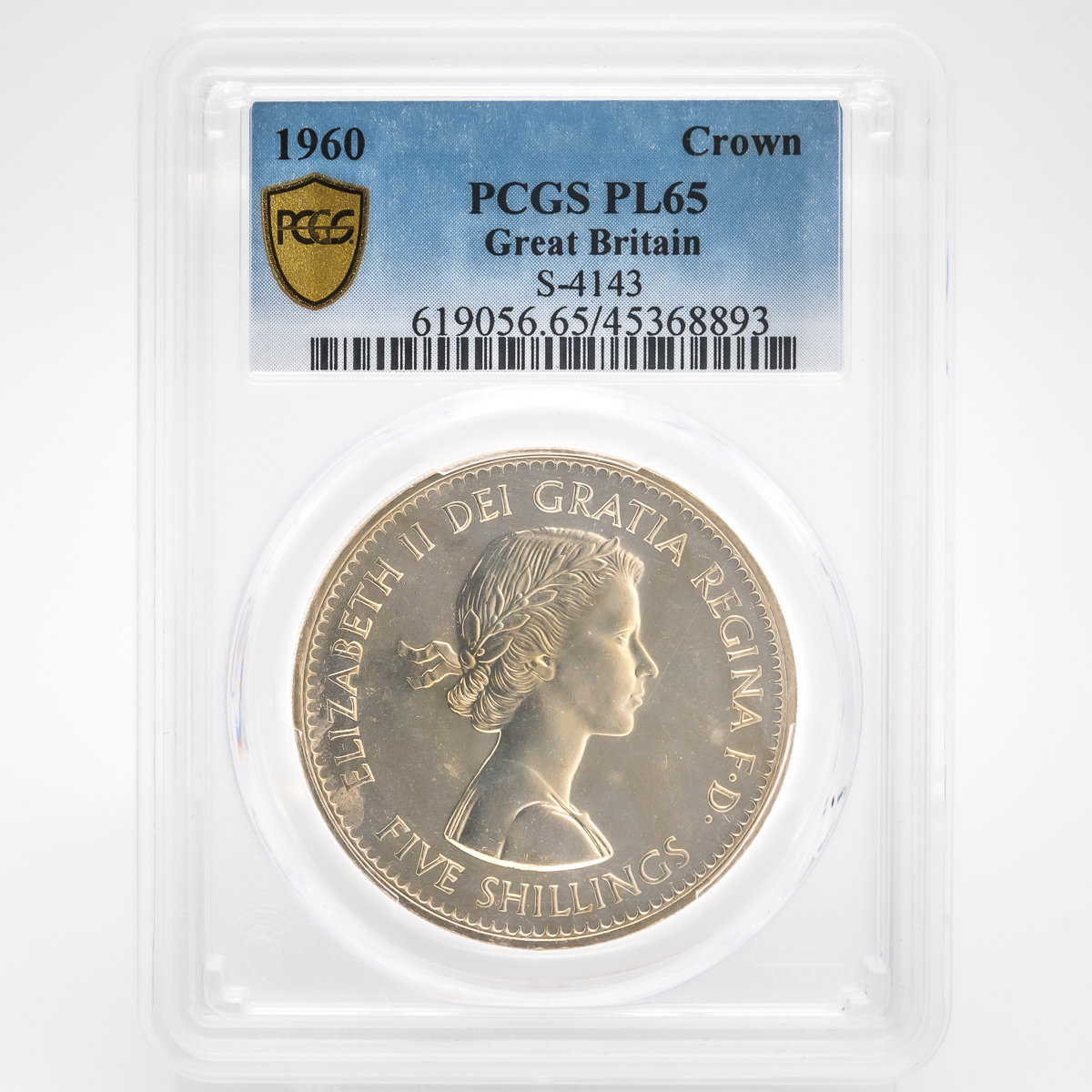 【クラウン白銅貨】1960年 イギリス ヤングヤング エリザベス2世 5シリング PCGS PL65 プルーフライク モダンコイン_画像2