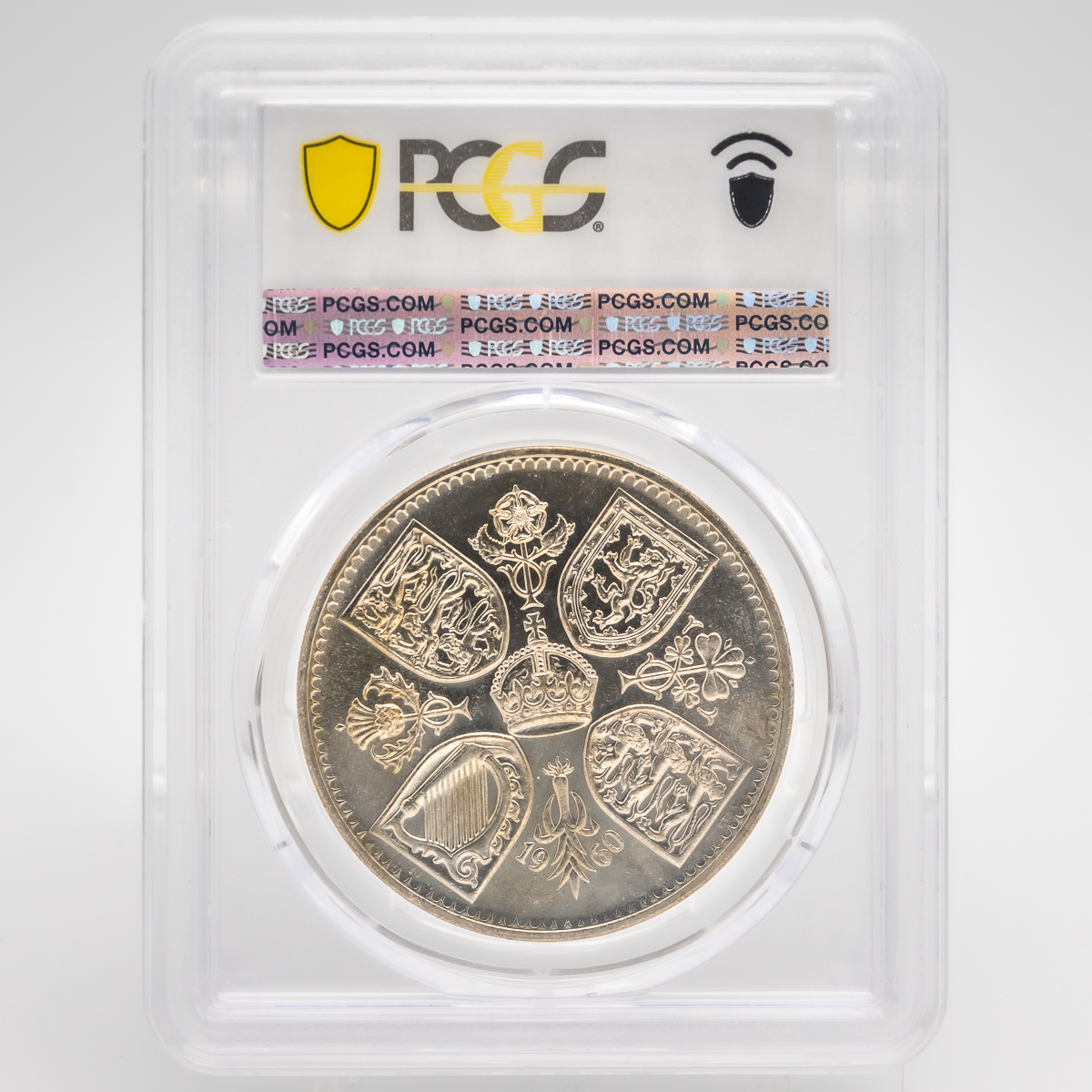 【クラウン白銅貨】1960年 イギリス ヤングヤング エリザベス2世 5シリング PCGS PL65 プルーフライク モダンコイン_画像3