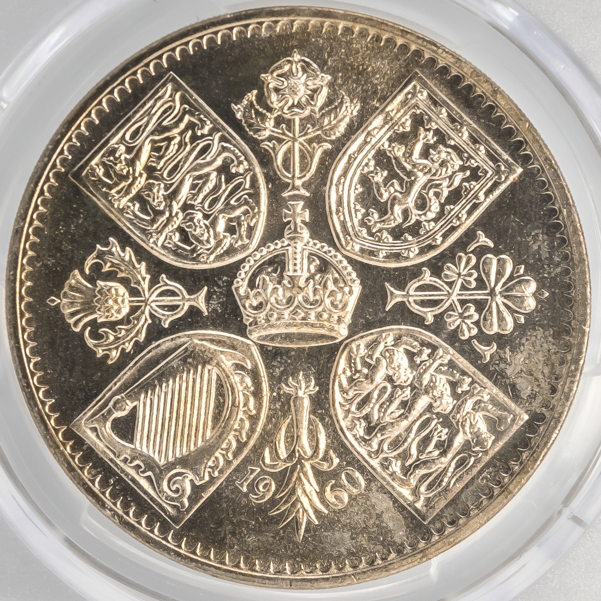 【クラウン白銅貨】1960年 イギリス ヤングヤング エリザベス2世 5シリング PCGS PL65 プルーフライク モダンコイン_画像5