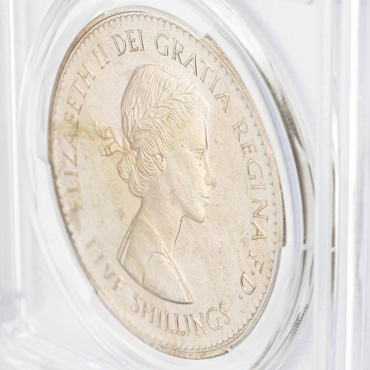 【クラウン白銅貨】1960年 イギリス ヤングヤング エリザベス2世 5シリング PCGS PL65 プルーフライク モダンコイン_画像6
