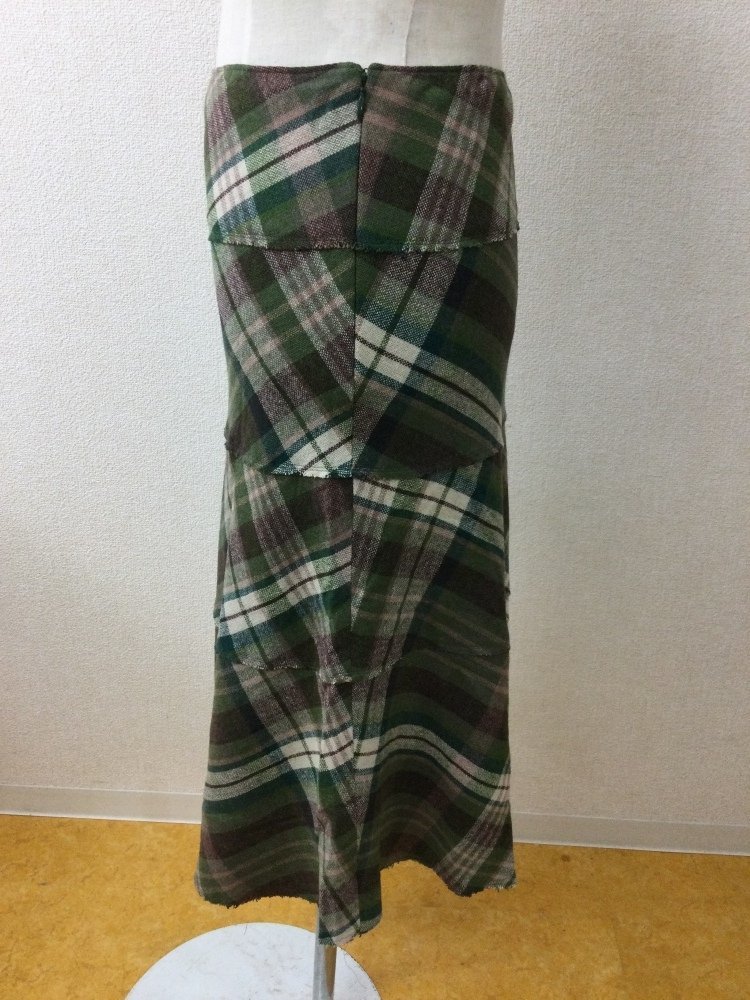ホコモモラ byシビラ グリーン系チェック ウールスカート サイズ40_画像3