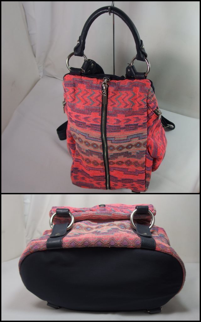 *ear PAPILLONNER geometrical pattern canvas 2way rucksack handbag fluorescence color neon color orange ~ red group bag iapapiyone