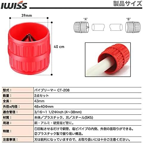 アイウィス パイプリーマー 2個セット リーマ チューブリーマー 面取り バリ取り 内側 外側 両用 対応パイプ φ438mm C_画像2