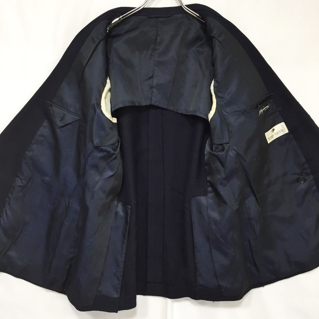 【人気】NINA RICCI/ニナリッチ ダブルジャケット スーツ 肩パッドあり ウール100％ ネイビー サイズ98AB6/S4459_画像4