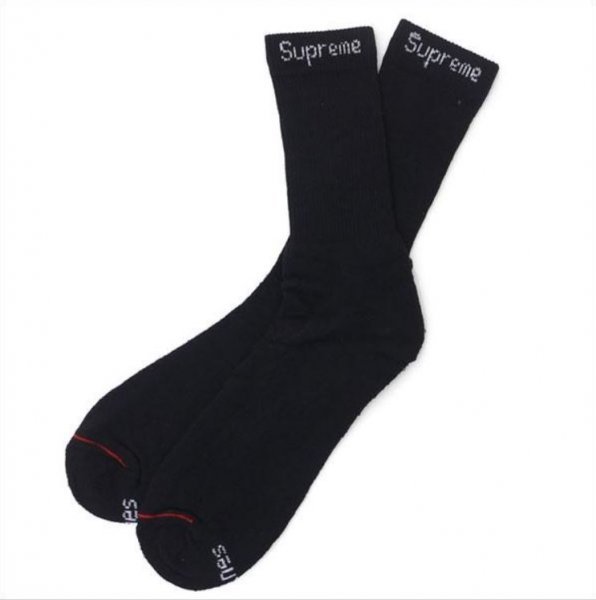 国内正規品 新品 Supreme Hanes Crew Socks BLACK Free シュプリーム ヘインズ クルー ソックス ブラック サイズ フリー 1足セット 靴下_画像1